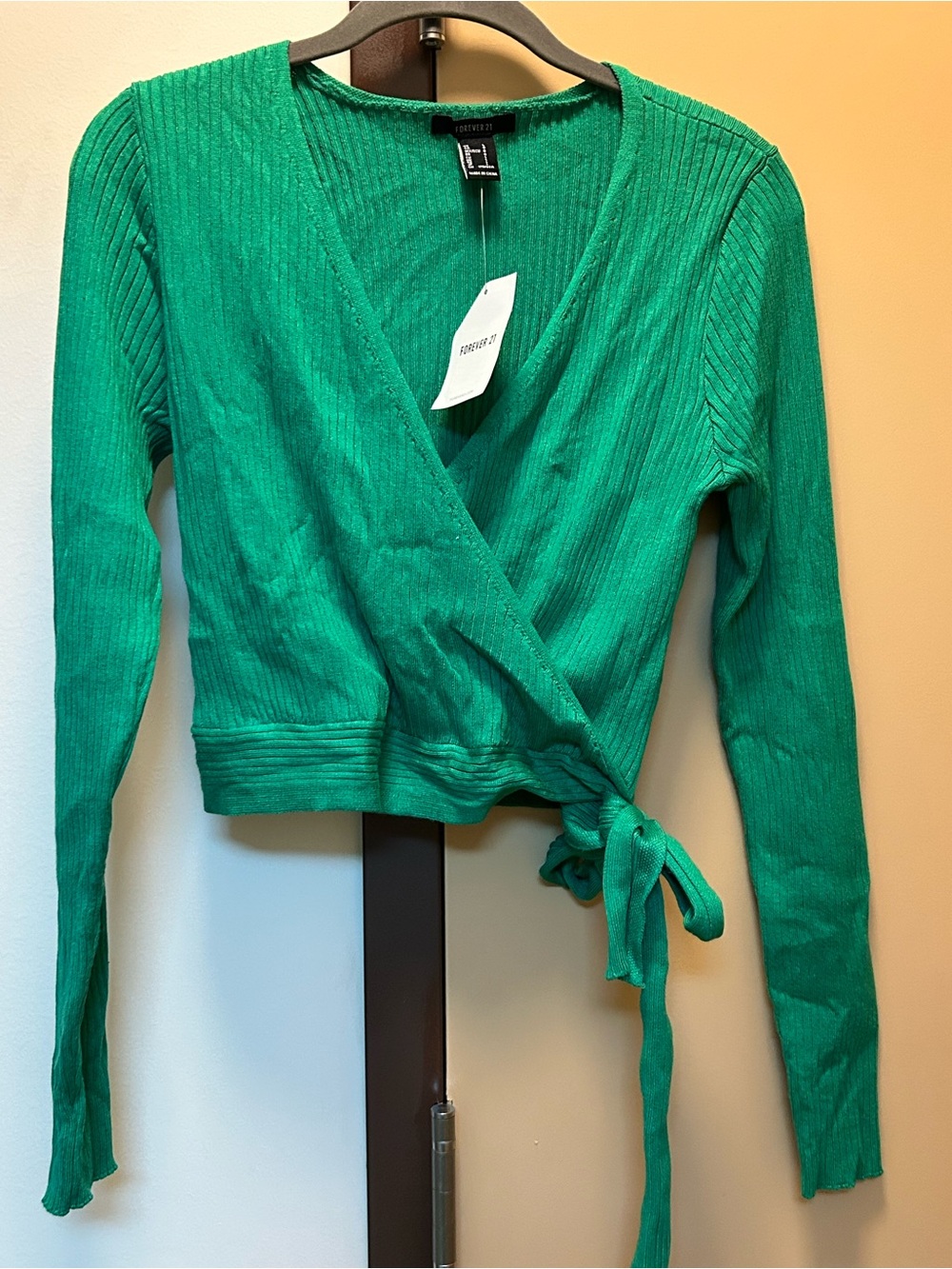 Forever 21 Kelly Green Ribbed Wrap Top